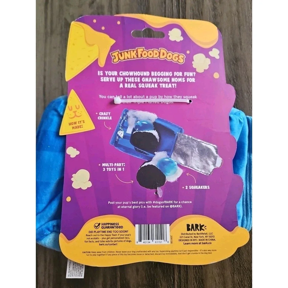 NWT Bark Dog Toys Junk Food Dogs Triple Stuffed Dogos Chew Toy Oreo All Sizes